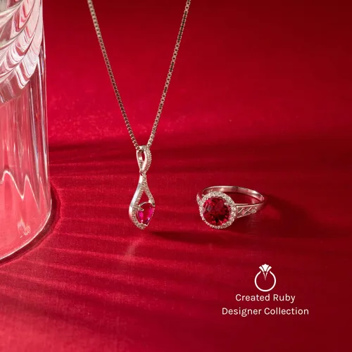 Miniatura 5 de Peora Anillo de rubí creado para mujer, oro blanco de 14 quilates con topacio blanco auténtico, corte de cojín de 1 quilate de 0.23 pulgadas, diseño