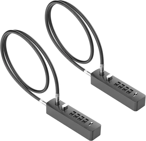 Miniatura 9 de Cerraduras de cable con combinación, cuerda de acero de 23.6 pulgadas para snowboard con combinación de 4 dígitos, cerraduras de puerta ajustables