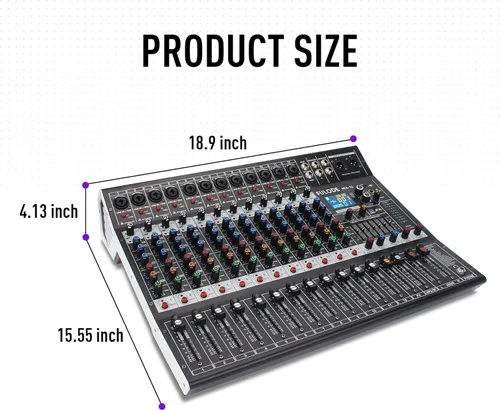 Miniatura 9 de Mezclador de audio de estudio Bluetooth de 12 canales con procesador digital DSP de 99 bits con MP3 USB para entrada de grabación de PC, conector