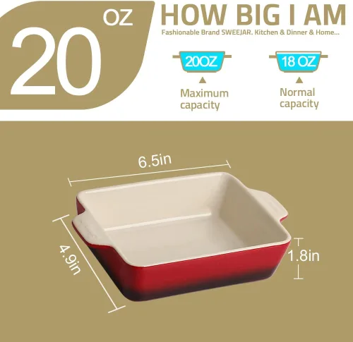 Miniatura 4 de Sweejar Plato de Cerámica para Hornear, Bandeja Rectangular Pequeña para Hornear con Asas Dobles, 20 Oz para Cocinar, Brownie, Cocina, 6.5 x 4.9 x