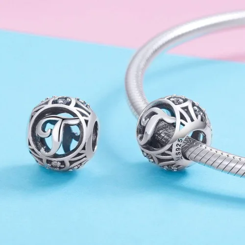 Miniatura 2 de Plata de ley 925 con piedras cúbicas, opciones completas de regalo de la A Z, cuentas de letras del alfabeto para pulseras europeas Pandora