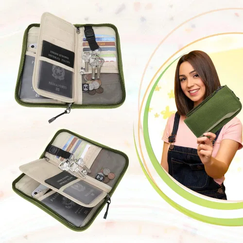 Miniatura 4 de ZOPPEN Cartera de viaje RFID y organizador de documentos con cremallera con correa de muñeca extraíble, Cartera RFID