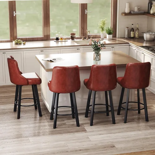 Miniatura 6 de ralex-chair Taburetes de bar, taburetes de bar giratorios modernos de altura de mostrador, estilo vintage, silla de bar de cuero encerado para isla