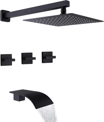 Miniatura 12 de Grifo de ducha de bañera de 3 manijas, juego de grifo de ducha de bañera con caño de bañera, sistema de ducha dual 2 en 1, kit completo de acabados