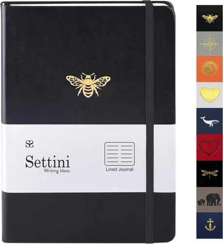 Miniatura 11 de SETTINI - Cuaderno de tapa dura, piel sintética, cierre elástico, marcador de libros, bolsillo interior Plano, con renglones, rayado. Cuaderno