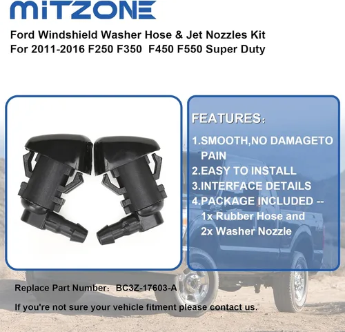 Miniatura 4 de MITZONE Kit de boquilla para limpiaparabrisas compatible con Ford F-250 F-350 F-450 F-550 Super Duty 2011-2016 Reemplazo BC3Z-17603-A Ford 2011-2016