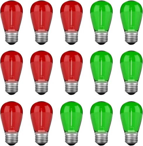 VISTERLITE Bombillas de Navidad S14 de color rojo y verde, bombillas LED de repuesto de plástico inastillables de 1 vatio para tira de luces de