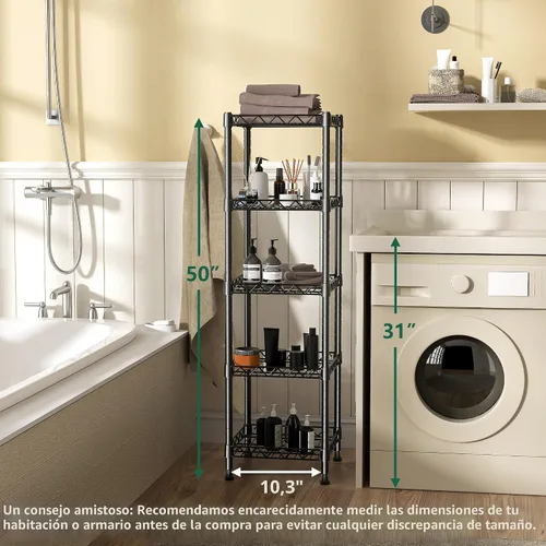 Miniatura 5 de GIOTORENT Unidades de Estantería Metálica de Pie de 5 Niveles, Estante de Alambre de Altura Ajustable Rack de Exhibición para Lavandería Baño Cocina