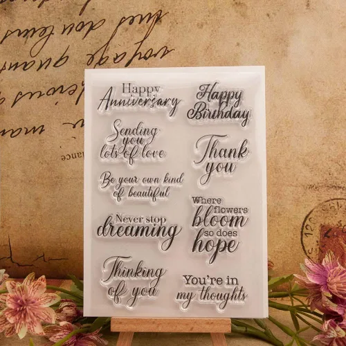Miniatura 9 de Sellos transparentes de mariposas con sentimientos, diseño de palabras de felicitación de mariposa, sellos transparentes para decoración de tarjetas