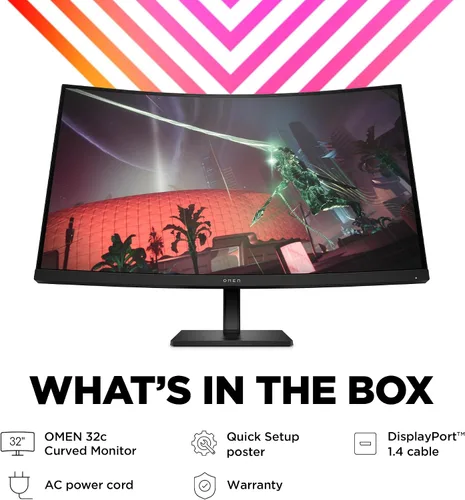 Miniatura 9 de HP OMEN 32c QHD 165Hz Monitor curvo para juegos, pantalla QHD (2560 x 1440), panel VA, 99% sRGB, 90% DCI-P3, 16:9, tecnología AMD FreeSync Premium