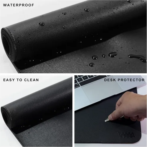 Miniatura 4 de Vyaaa Tapete de cuero para escritorio, 63" x 23.6" pulgadas, protector de escritorio de cuero, impermeable, extra grande, alfombrilla de mouse Negro