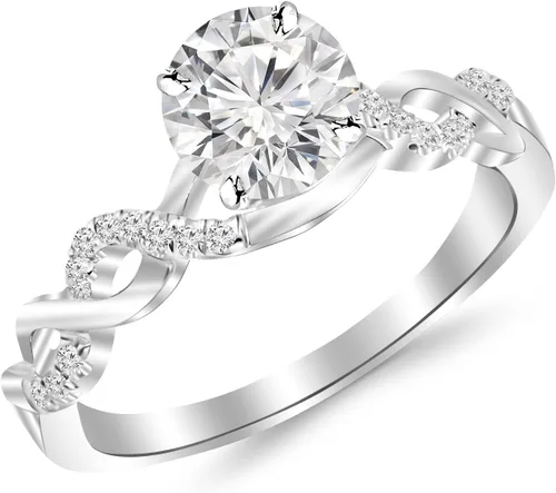 Houston Diamond District Anillo de compromiso de diamantes con vástago dividido de oro infinito y diamante I-J I2 redondo con corte brillante y