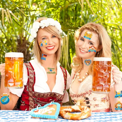 Miniatura 5 de HOWAF Oktoberfest - 96 tatuajes temporales, calcomanías de tatuaje de festival de cerveza alemana, tatuajes falsos de bandera de Baviera