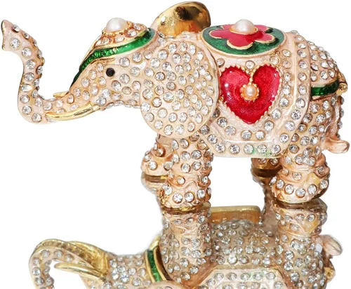 Waltz&F Pintado a mano esmaltado rojo amor corazón elefante decorativo con bisagras joyería animal baratija caja única decoración del hogar