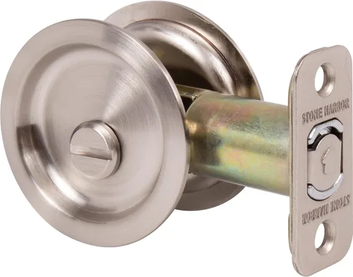 Miniatura 12 de Stone Harbor Hardware Cerradura de puerta de bolsillo redondo, función de privacidad, fondo de 2-3/8", níquel antiguo