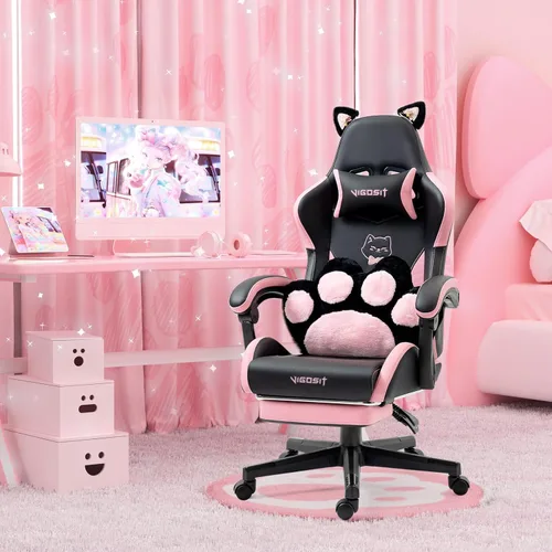 Miniatura 8 de Vigosit Silla de Gaming con Orejas de Gato de Piel Sintética PU Ergonómica Regulable Silla de Oficina para Escritorio de Computadora para Jugadores