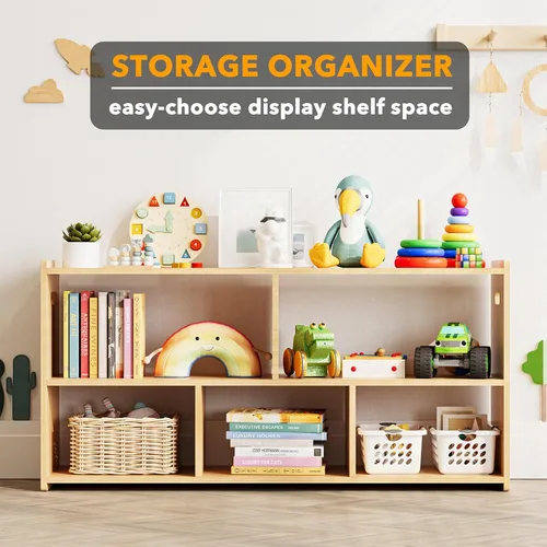 Miniatura 3 de SpaceAid Estantería de 5 Compartimentos, Librero Montessori para Niños Pequeños, Organizador de Estante de Libros de Madera, Muebles de Natural