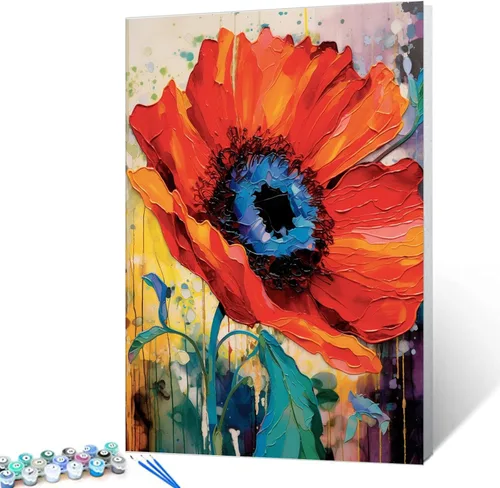 Miniatura 21 de Pintura al óleo DIY pintar por números para adultos principiante flores amarillas pintura por números antiestrés pintura digital al óleo, pintura