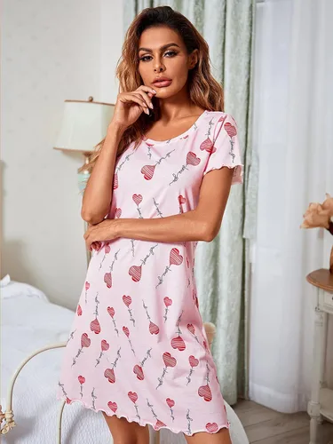 Miniatura 5 de Camisón de manga corta para mujer, con cuello redondo, con volantes, cómodo camisón