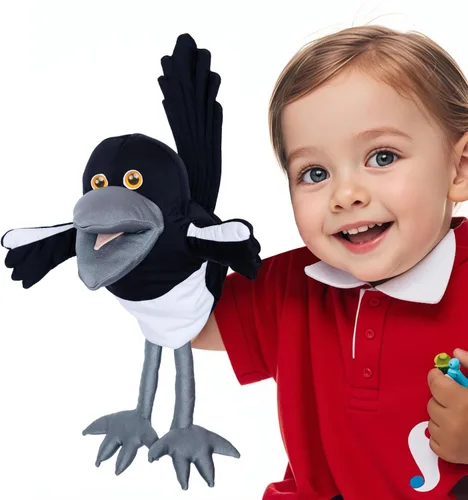 Steve and Maggie Juguete de peluche – Marioneta de mano de Maggie Urraca para niños mayores de 1 año, marioneta de pájaro suave para juego de