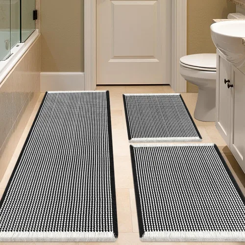 Miniatura 34 de IM HOME Tapete de baño de punto gofre, color caqui, de 24 x 17 pulgadas, tejido bohemio, moderno, absorbente, antideslizante, suave, lavable