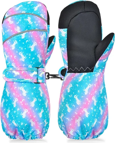 Miniatura 2 de AuSletie Guantes de invierno impermeables para niños, guantes de esquí para la nieve para niñas, guantes de snowboard cálidos con forro de sherpa