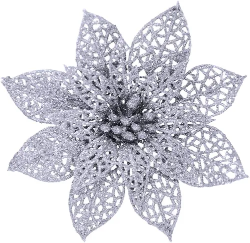 Miniatura 7 de Supla Paquete de 24 piezas de flores de Pascua doradas con purpurina dorada para árbol de Navidad, adornos de 5.9 pulgadas de ancho para coronas