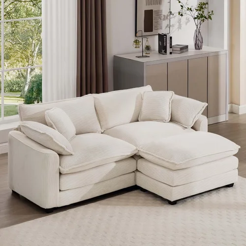 Miniatura 9 de Aoowow Sofá de dos plazas de pana, modernos sofás de nube de 2 plazas para sala de estar, sofás modulares de nube seccionales con asiento profundo