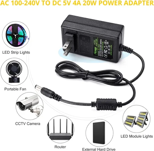 Miniatura 6 de Facmogu DC 5V 4A Convertidor de AC a DC, Fuente de alimentación de AC 100-240V a DC 5 Volt 4 Amp 20W Adaptador de corriente conmutada, Adaptador
