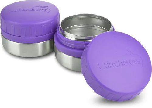 Miniatura 10 de LunchBots recipientes redondos a prueba de derrames, de 4 oz. Frasco inoxidable contenedor de refrigerios., juego de 2, Azul