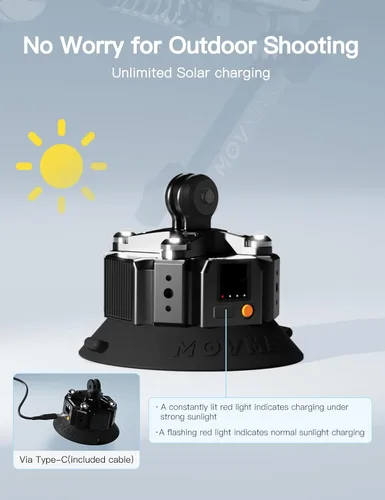 Miniatura 4 de Movmax Brazo de cuchilla para DJI Pocket 4/3, soporte de cámara con ventosa electrónica solar con tornillo de 1/4, DJI Osmo Pocket 3 accesorios