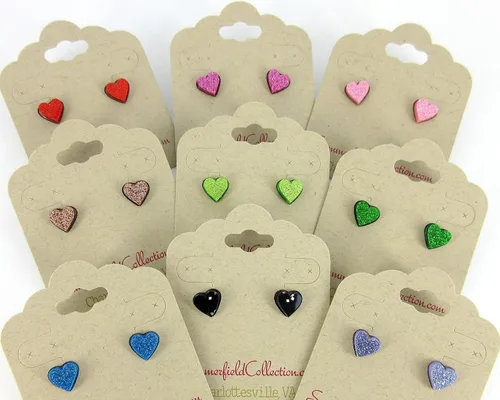Miniatura 43 de Pendientes de botón de corazón acrílico con purpurina de acero inoxidable de 0.315 in