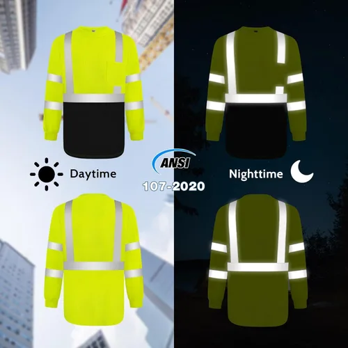 Miniatura 2 de Camisas de alta visibilidad para hombres Clase 3 Hi Vis reflectantes, camisas de seguridad para construcción para hombres y mujeres, de manga larga