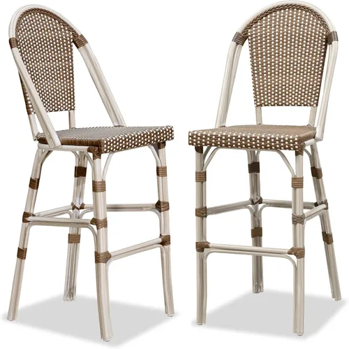 Miniatura 40 de PURPLE LEAF - Juego de 2 taburetes de bar franceses con acabado de bambú impreso, taburetes de bar de ratán para patio con respaldo, sillas de bar