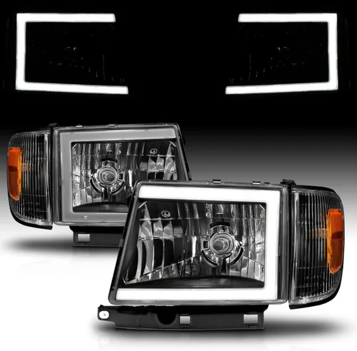 Miniatura 7 de AmeriLite para camioneta Toyota Tacoma 2WD 1997-2000, faros delanteros de tubo LED negros de repuesto + juego de luz de esquina - lado del pasajero