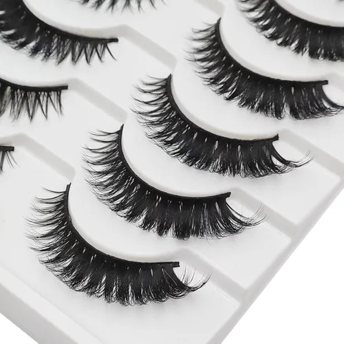 Miniatura 5 de Pestañas de ojo de gato, aspecto natural, finas, esponjosas, de 0.59 pulgadas, cortas, de visón de zorro, paquete de pestañas postizas de visón