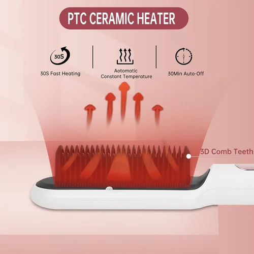 Miniatura 6 de Cepillo alisador de cabello iónico negativo con 9 ajustes de temperatura, peine alisador de cabello de calentamiento rápido de 30s con pantalla LED