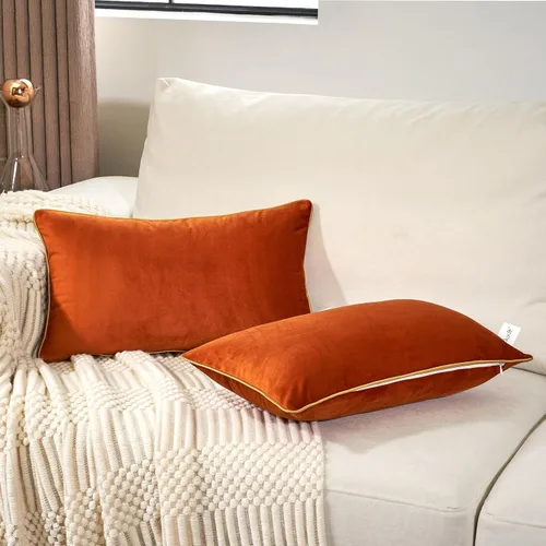 Miniatura 10 de Aeckself Paquete de 2 fundas de almohada lumbar de terciopelo negro puro, modernas, de lujo, decorativas, con borde dorado, cómoda, suave y sólida