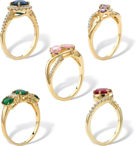 Miniatura 2 de PalmBeach Yellow Gold-plated Multi Color Simulated Gemstone and Cubic Zirconia 5 Piece Ring Set