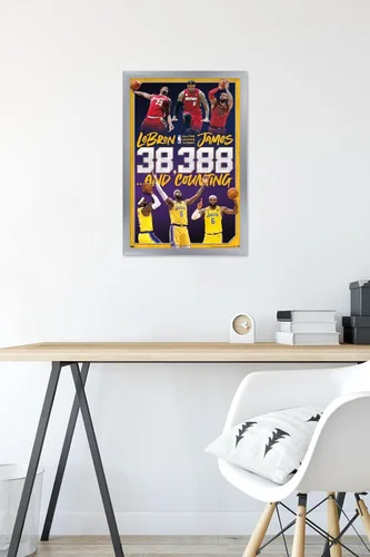 Miniatura 6 de NBA League - Póster de pared de LeBron James All-Time Scoring Leader, 22.4 pulgadas de largo x 14.7 pulgadas de ancho, versión enmarcada plateada