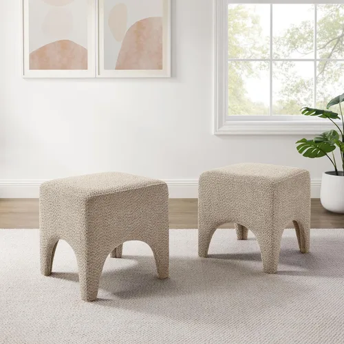 Miniatura 12 de Taburete Otomano Cuadrado Moderno de 17" Boucle, Taburete de Tocador para Maquillaje, Reposapiés Rectangular para Sofá, Taburete Otomano Tapizado