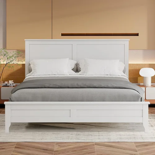Miniatura 7 de Merax Cama de plataforma de tamaño matrimonial, cama moderna de madera maciza con soporte de listones de madera resistente, Seadrift