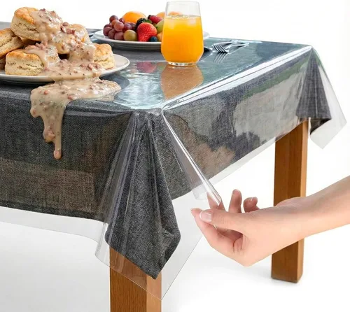 Miniatura 14 de XFasten - Cubierta de mesa de plástico transparente de 54 x 54 pulgadas, protector de mantel de vinilo de plástico transparente, impermeable, a
