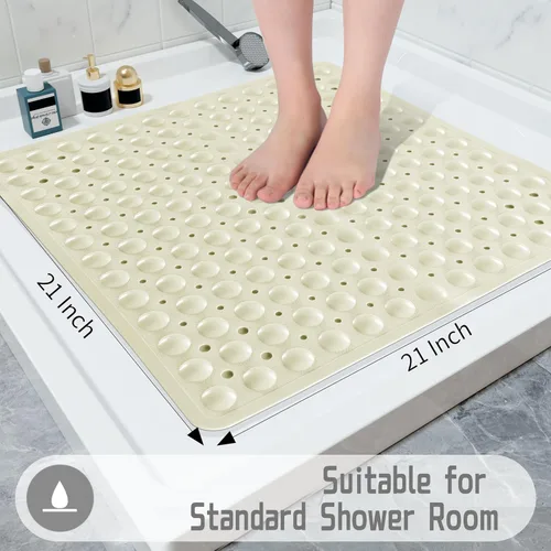 Miniatura 5 de Yimobra Tapete para ducha antideslizante, 21 x 21 pulgadas, tapete cuadrado suave para ducha con ventosas y agujeros de drenaje, tapetes para baño