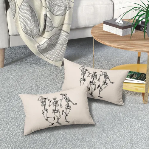 Miniatura 7 de Juego de 2 fundas de almohada lumbar de calavera de Halloween de 12 x 20 pulgadas, fundas de almohada rectangulares de esqueleto, fundas de almohada