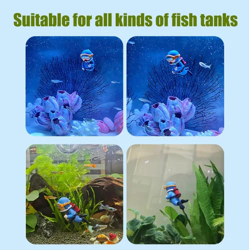 Miniatura 5 de Paquete de 2 decoraciones para tanques, lindo buceador, accesorios de decoración de acuario con bola flotante, compañero de juego para tanque Azul
