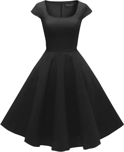 PUKAVT - Vestido de cóctel para mujer, diseño con manga casquillo, vestido de fiesta de estilo retro acampanado de los años 1950, con bolsillos