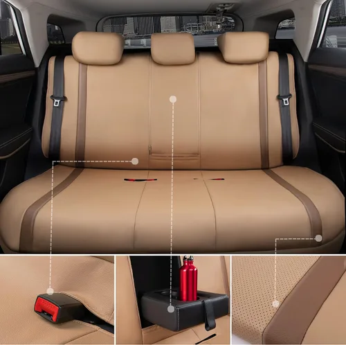Miniatura 4 de CARPASS - Juego completo de fundas de cuero para asientos de auto, lujosas fundas de PU para automóvil, fundas impermeables para asientos de auto