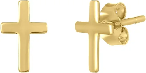 Mystigold Aretes de cruz en plata de ley 925 chapada en rodio y chapado en oro de 18 quilates, aretes pequeños religiosos para hombres y mujeres,