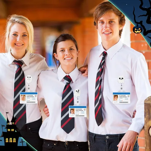 Miniatura 6 de Fulmoon Carrete retráctil de insignia de Halloween, 6 unidades, que brilla en la oscuridad, soporte para identificación de enfermera con clip